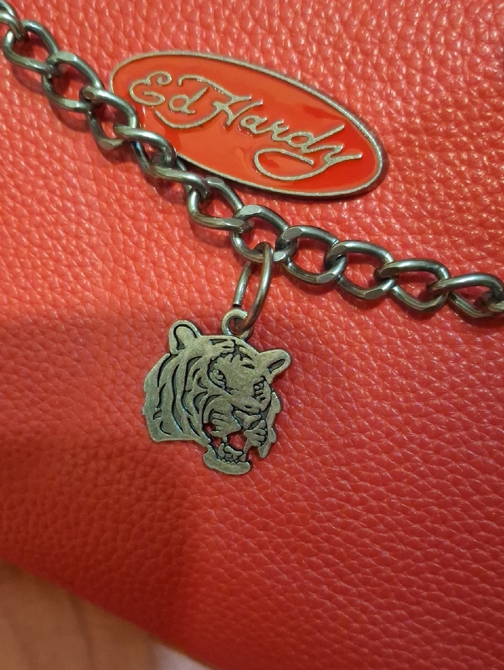 Ed Hardy Red leather Baguette shoulder bag with crossbody strap - Picture 7 of 9
